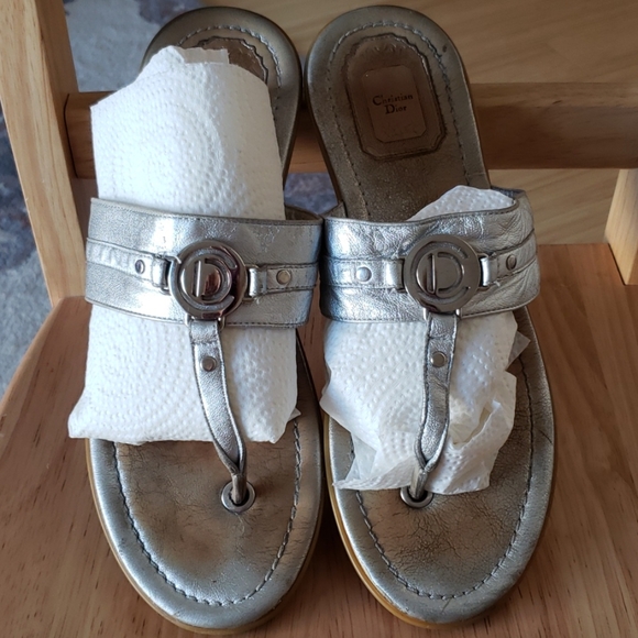 Christian Dior Flip Flop Sandal Silver Size 40=10 - Picture 1 of 16